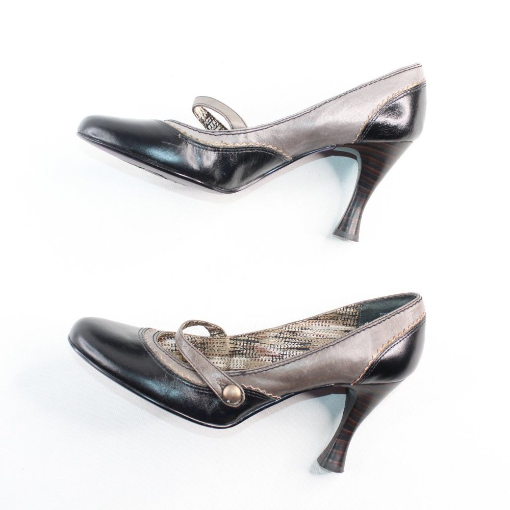 Bobbi Blu Anthropologie Black Leather Cap Heels - Picture 12 of 12